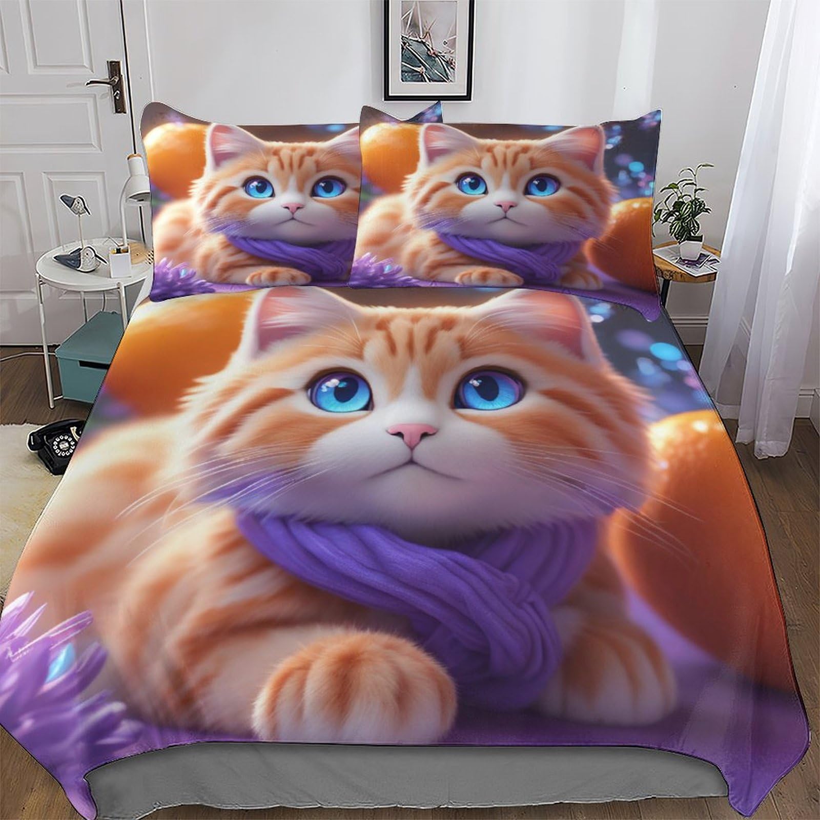 Parure de lit chat 200x200cm pour chambre d'enfant et ado cocooning