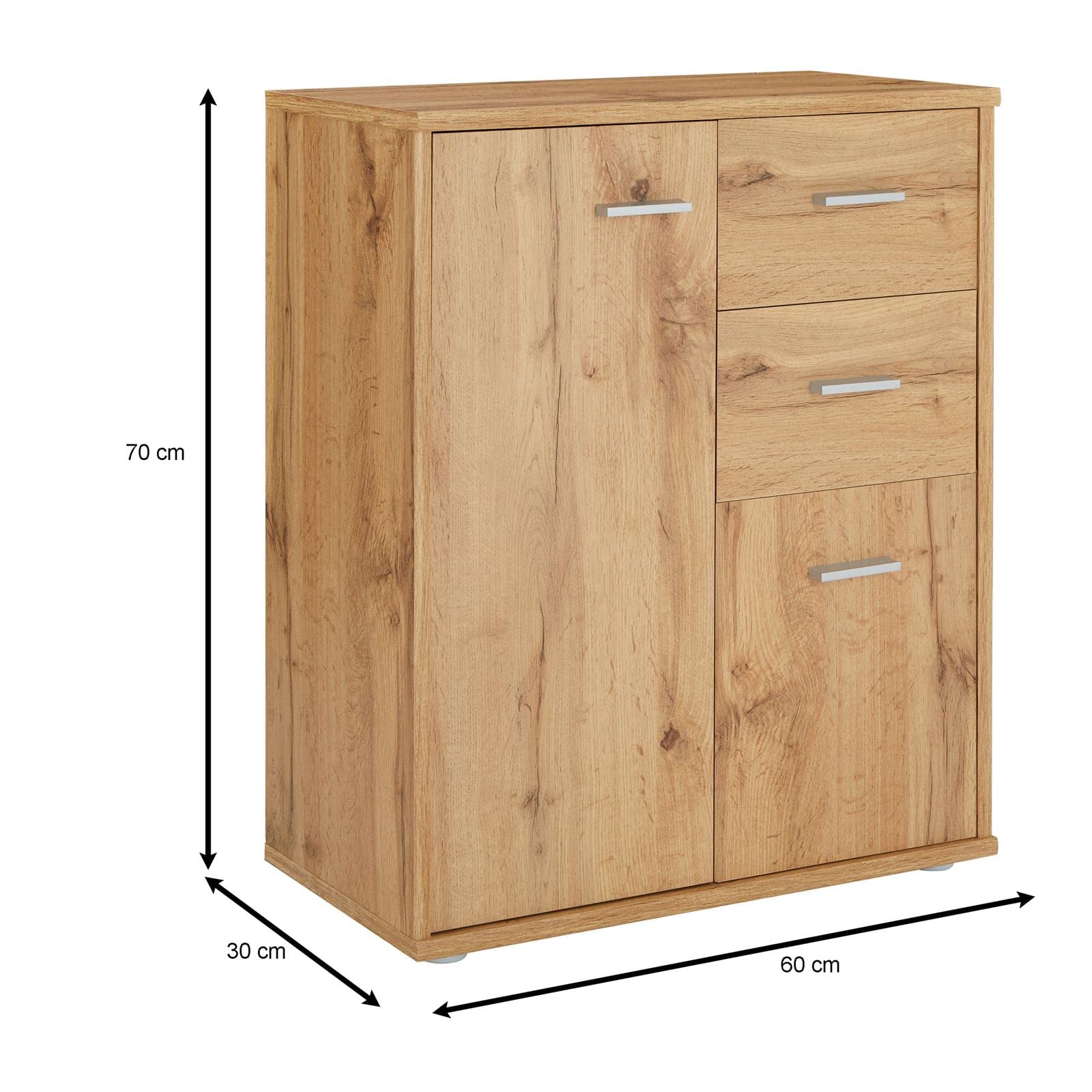 CARO-Möbel Kommode Locarno mit 2 Türen und Schubladen, modernes Highboard Bürokommode in Wotan Eiche
