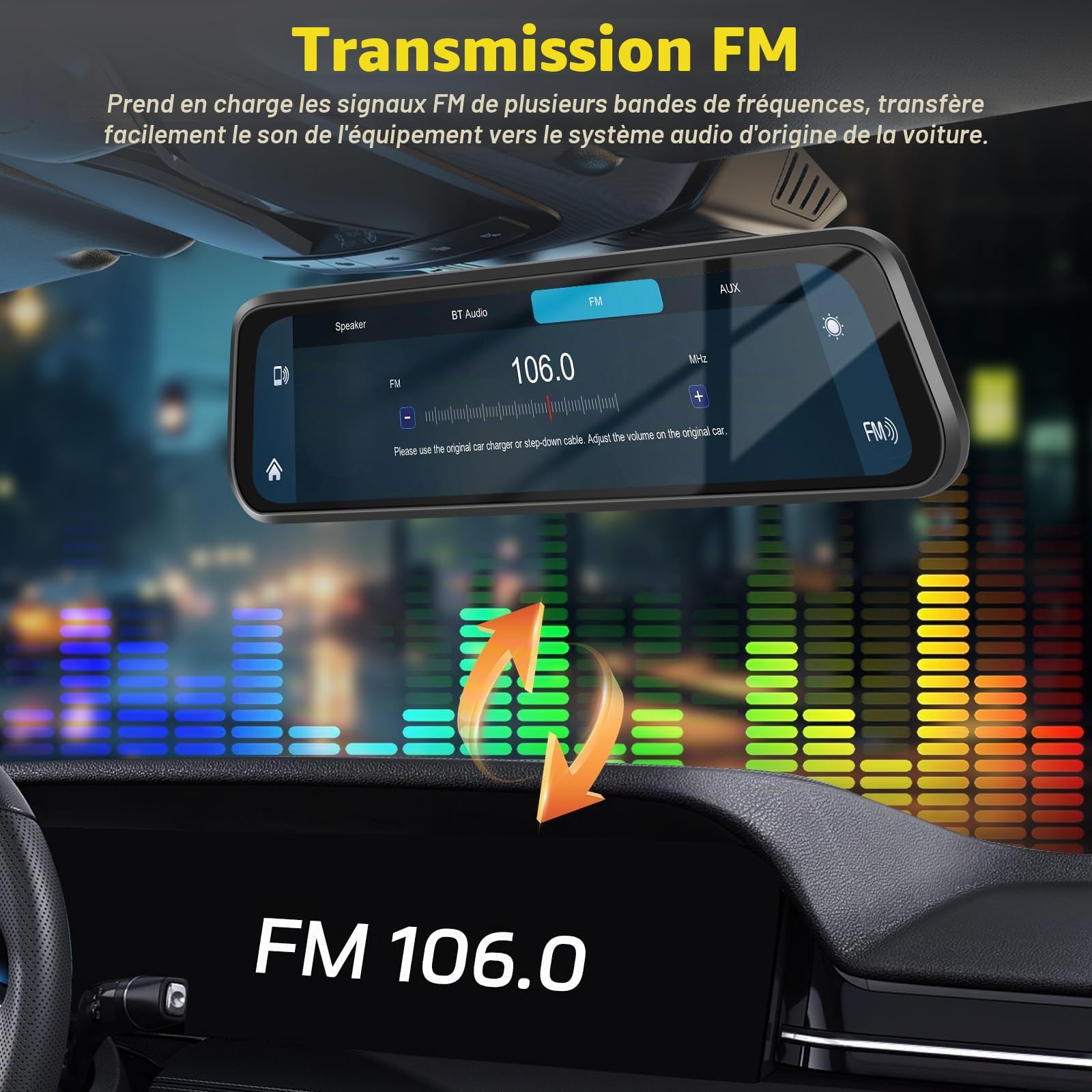 Podofo Caméra de Tableau de Bord Miroir 12" avec Carplay sans Fil, Android Auto avec caméra de recul HD, écran Tactile IPS Double rétroviseur 1080P Dashcam Dash Cam Voiture, 2 écrans divisés
