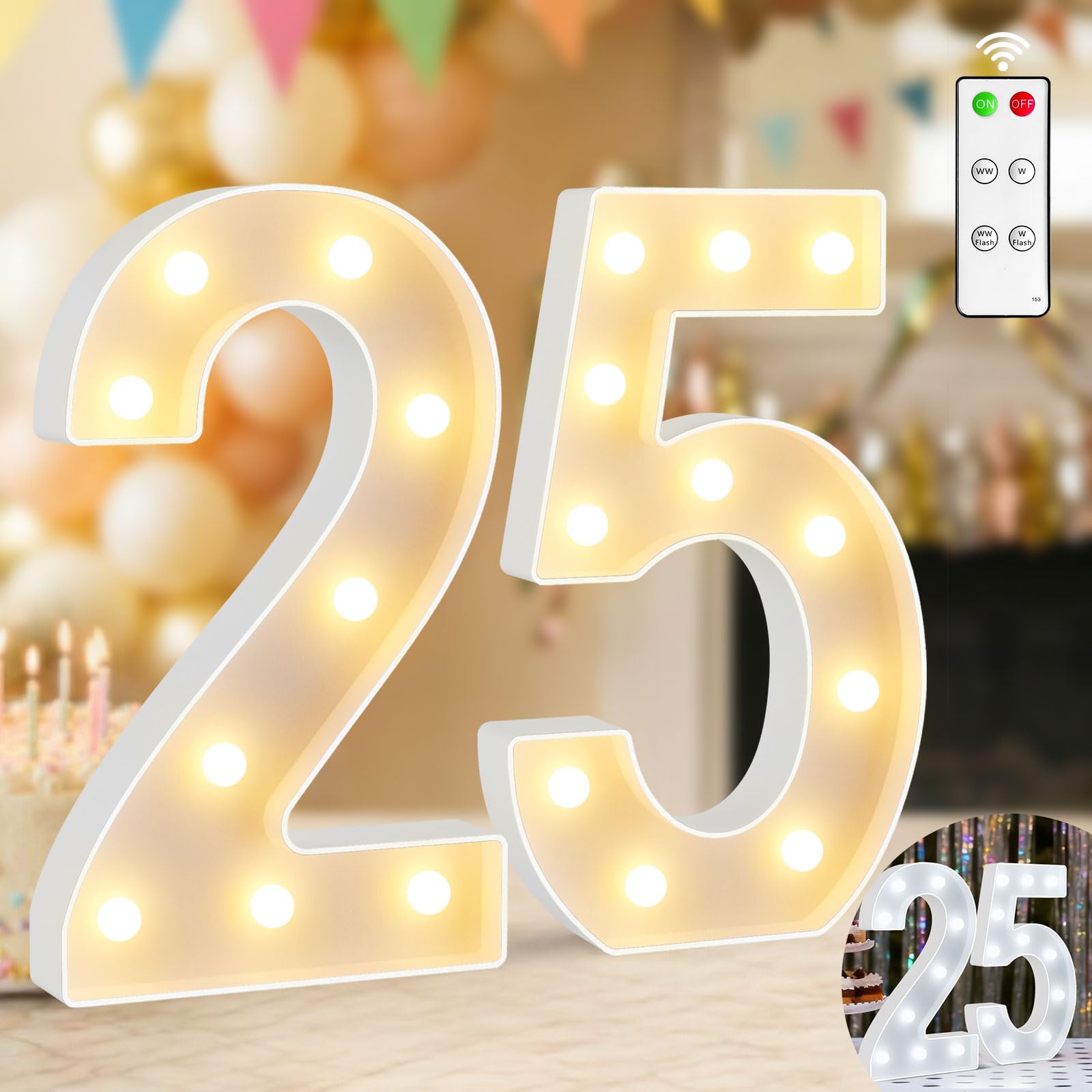 12.6 Inch Light Up Numbers, Warm White and Cool White Lighted Marquee Number with Remote, 25th Birthday Decoration for Women Men, Marquee Numbers 25 Sign for Party Backdrop Wedding Anniversary Decor — image 1