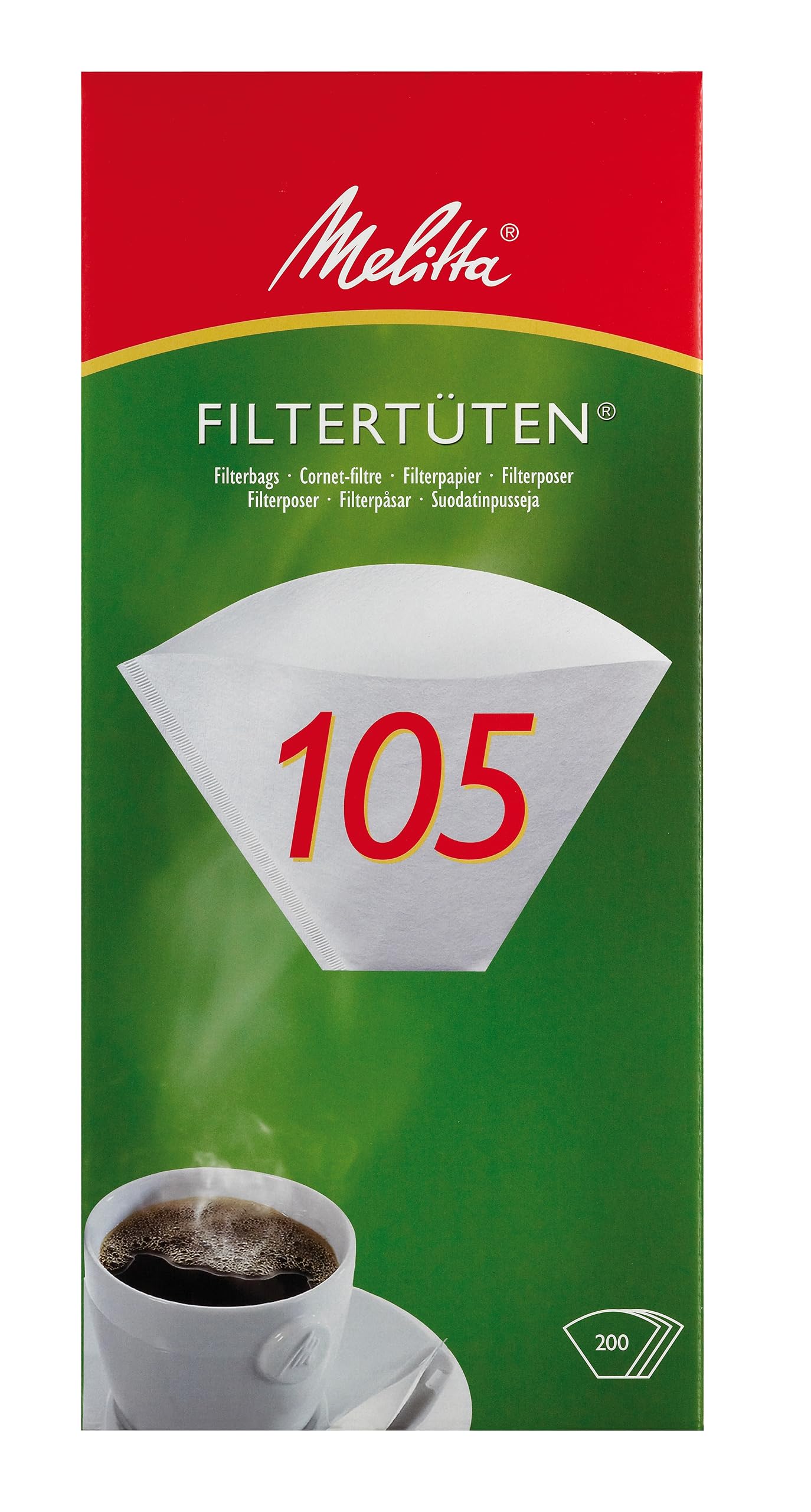 Melitta Filtertüten 105 weiß, 1er Pack (1 x 200 Stück)