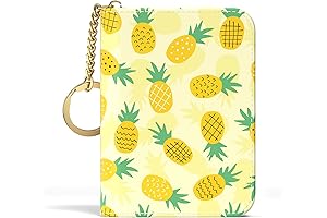 Pineapple Embossed Slim Leather RFID Card Wallet with Zipper and Keychain