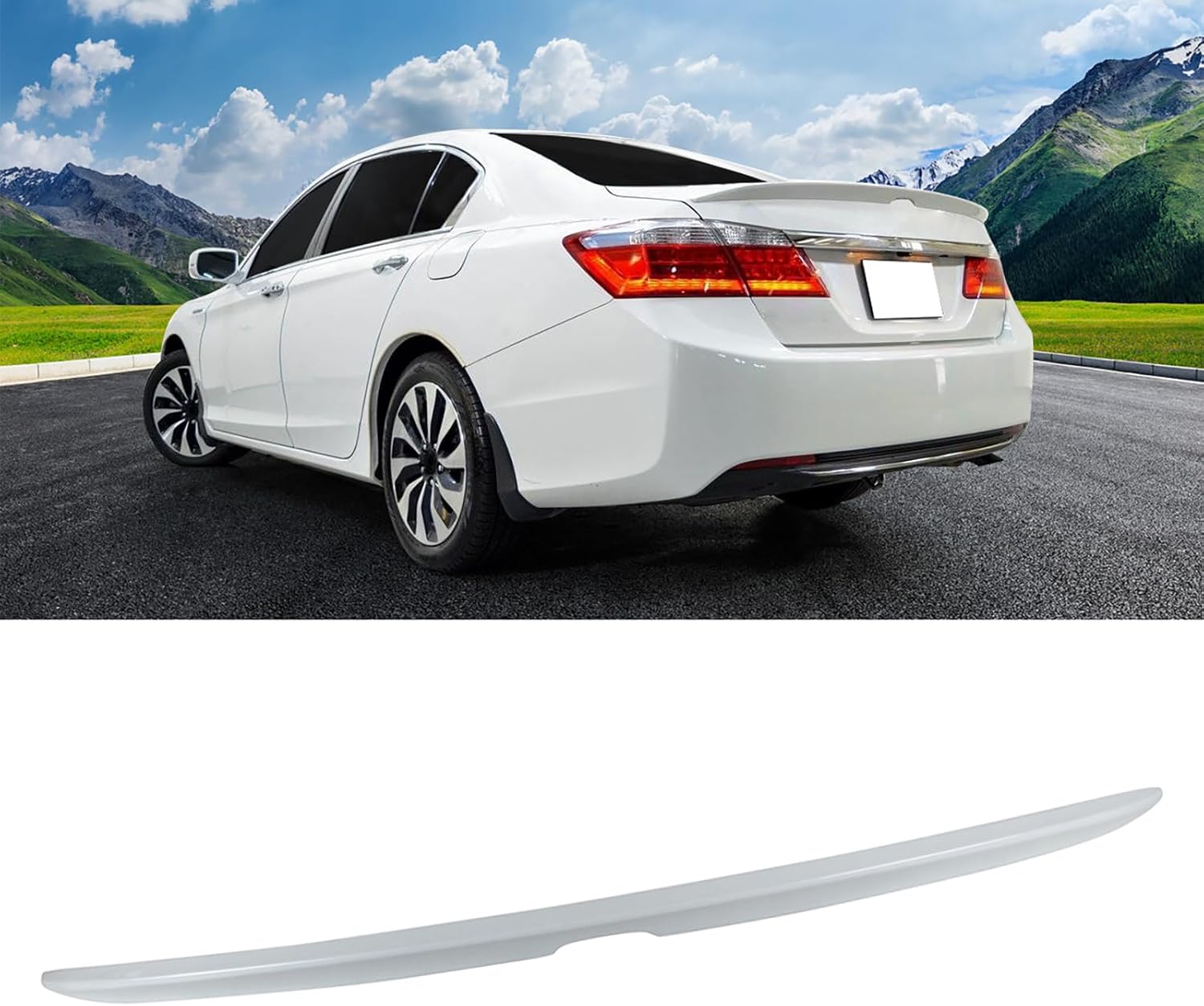 IKON MOTORSPORTS, Trunk Spoiler Compatible with 2013-2017 Honda Accord 9th Sedan 4-Door, OE Style Painted #NH788P White Orchid Pearl ABS Plastic Rear Trunk Lid Spoiler Wing Lip