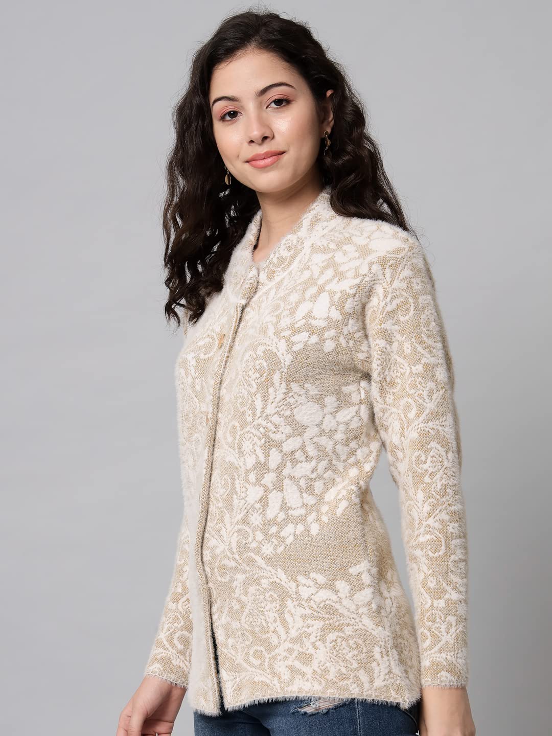 eWools Women's Wool Round Neck Cardigan (XL, Camel) - Image 4 thumbnail