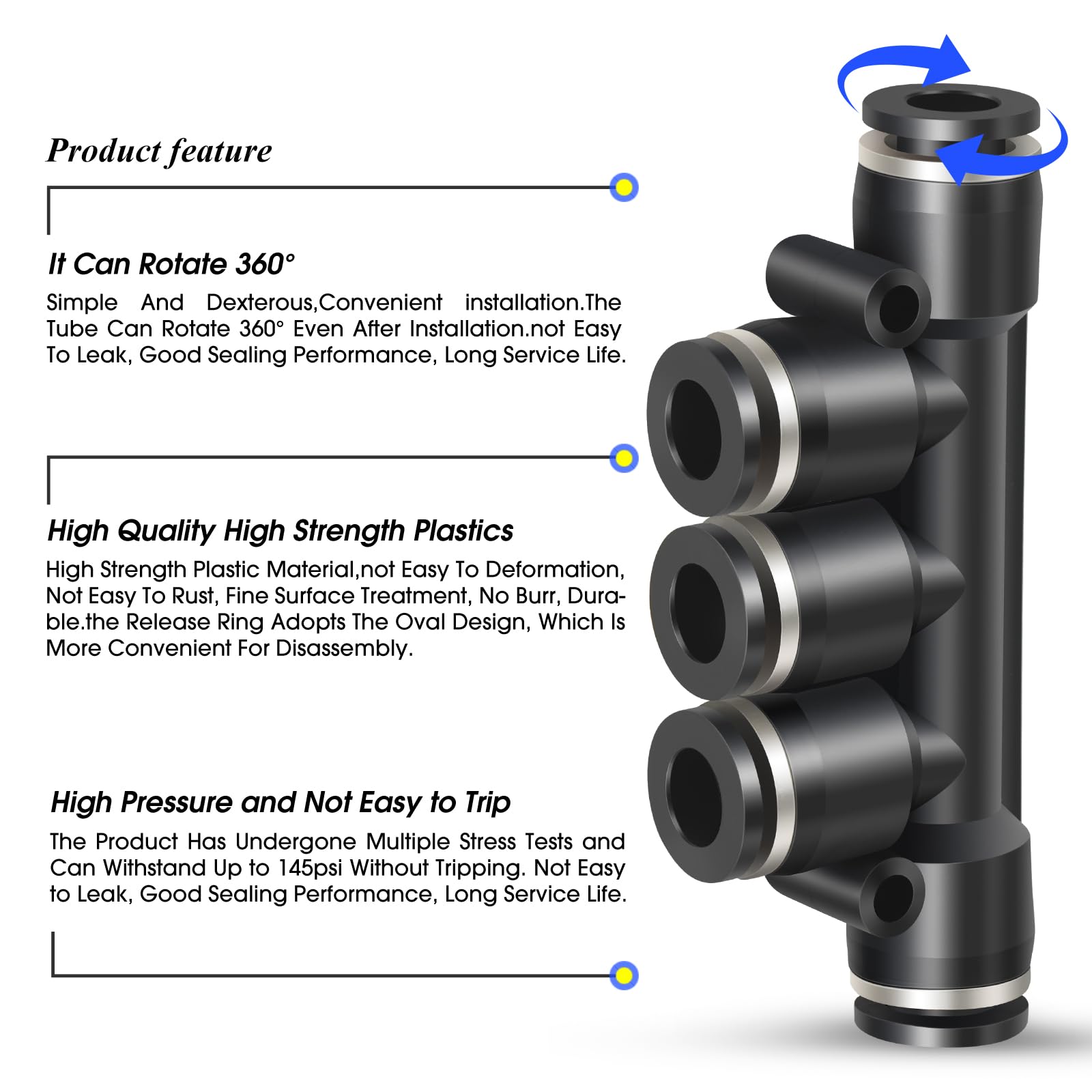 TAILONZ PNEUMATIC 10MM OD 5 Pcs Straight Push Connectors Plastic Quick Release Connectors Air Line Fittings PK-10 (5 Way) - Image 3