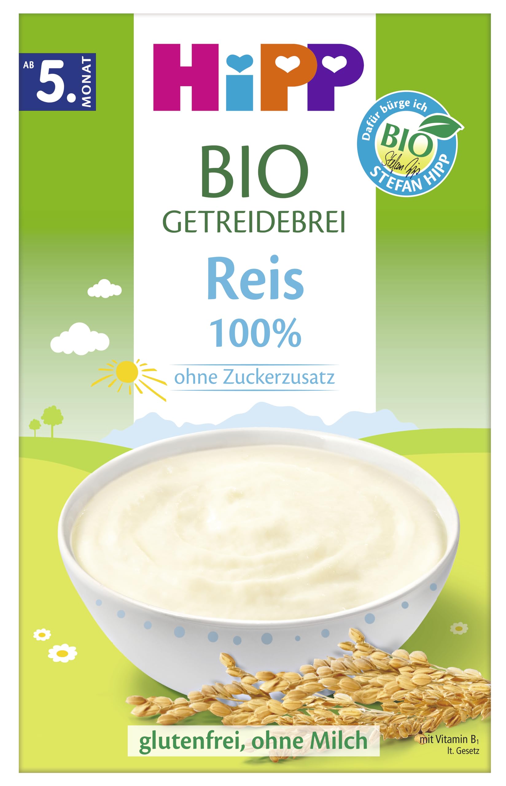 HiPP BIO Getreidebrei 100% Reis (7 x 200g), ab 5. Monat, ohne Zuckerzusatz, sanft zu Babys Bäuchlein, in bester Bio-Qualität
