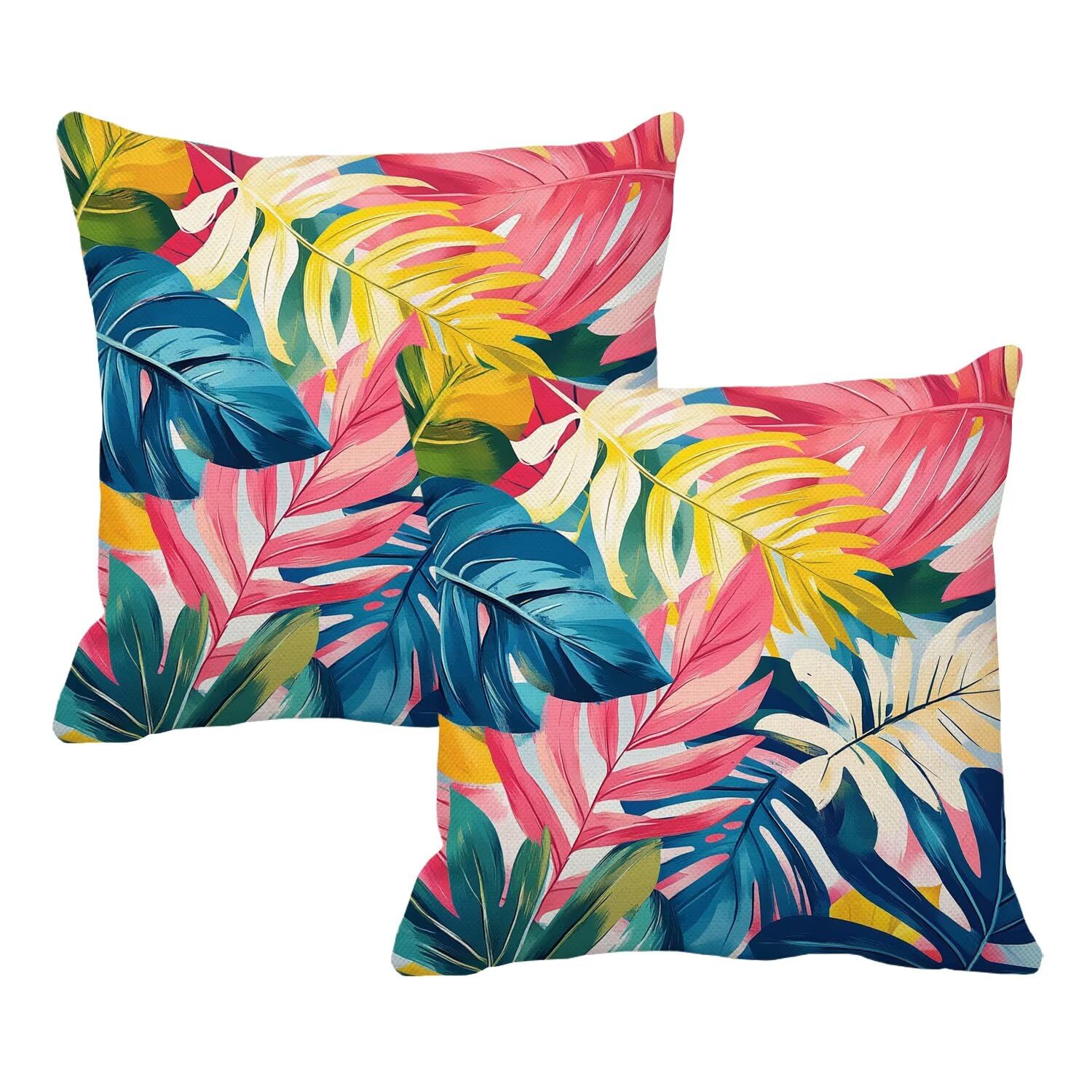 Taie d'oreiller de salon et jardin imperméable aspect lin 50x50 cm lot de 2 motifs tropicaux