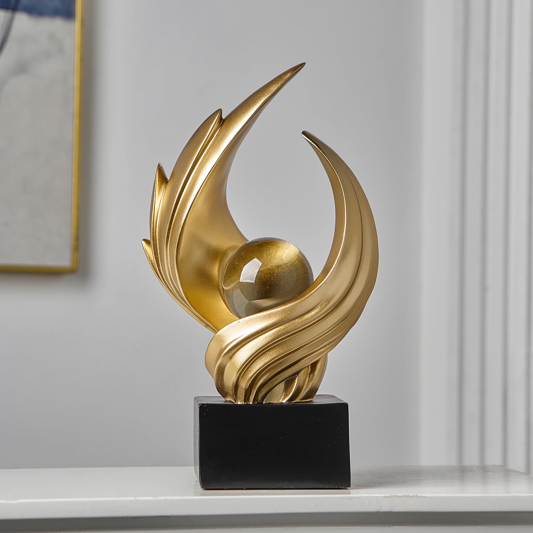 Photo 1 of FJS Modern Gold Statue Living Room Decor, Resin Shelf Decor Accents, Abstract Art Sculptures Decorations for Bookshelf Dining Room Office Coffee Table TV Stand
