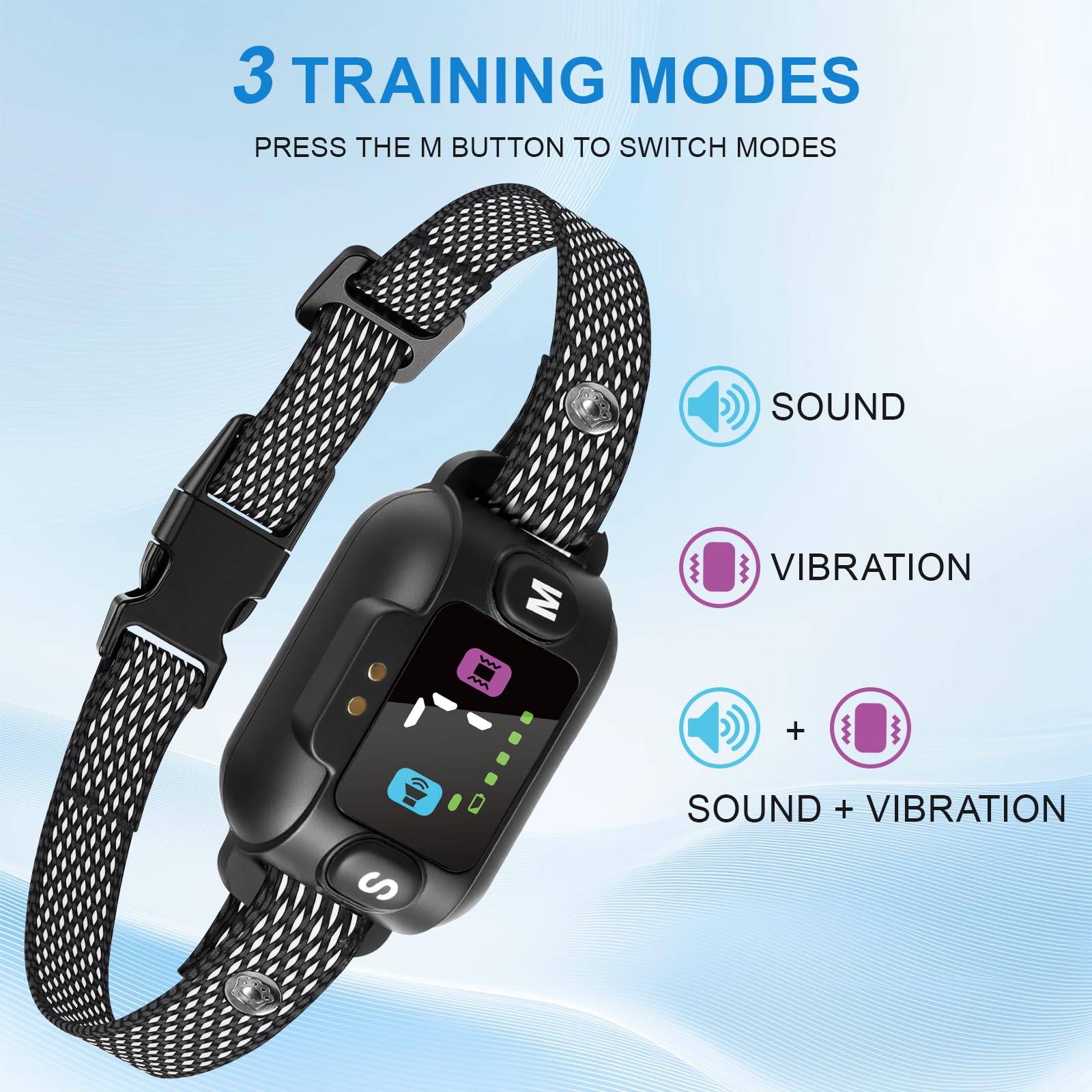 Collar antiladridos para Perros - 3 Modos Sonido/Vibración/Sonido+Vibración, 7 Niveles de sensibilidad, detección Inteligente, Recargable, Resistencia al Agua IP67, para Perros pequeños, medianos y g