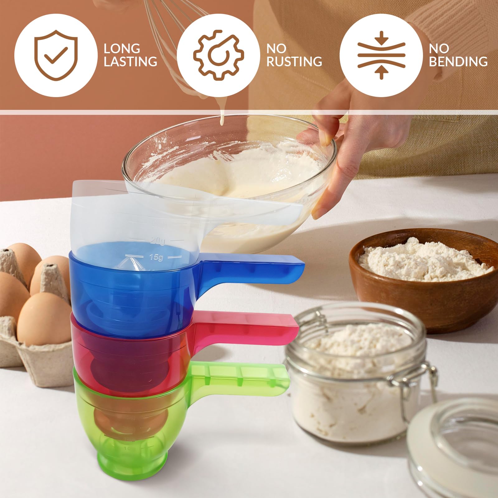 Generic Measuring Scoop Funnel Powder Funnel Comfortable Grip Multifunctional Water Bottle Scoop Kitchen Measuring Tool for Seasoning, blue