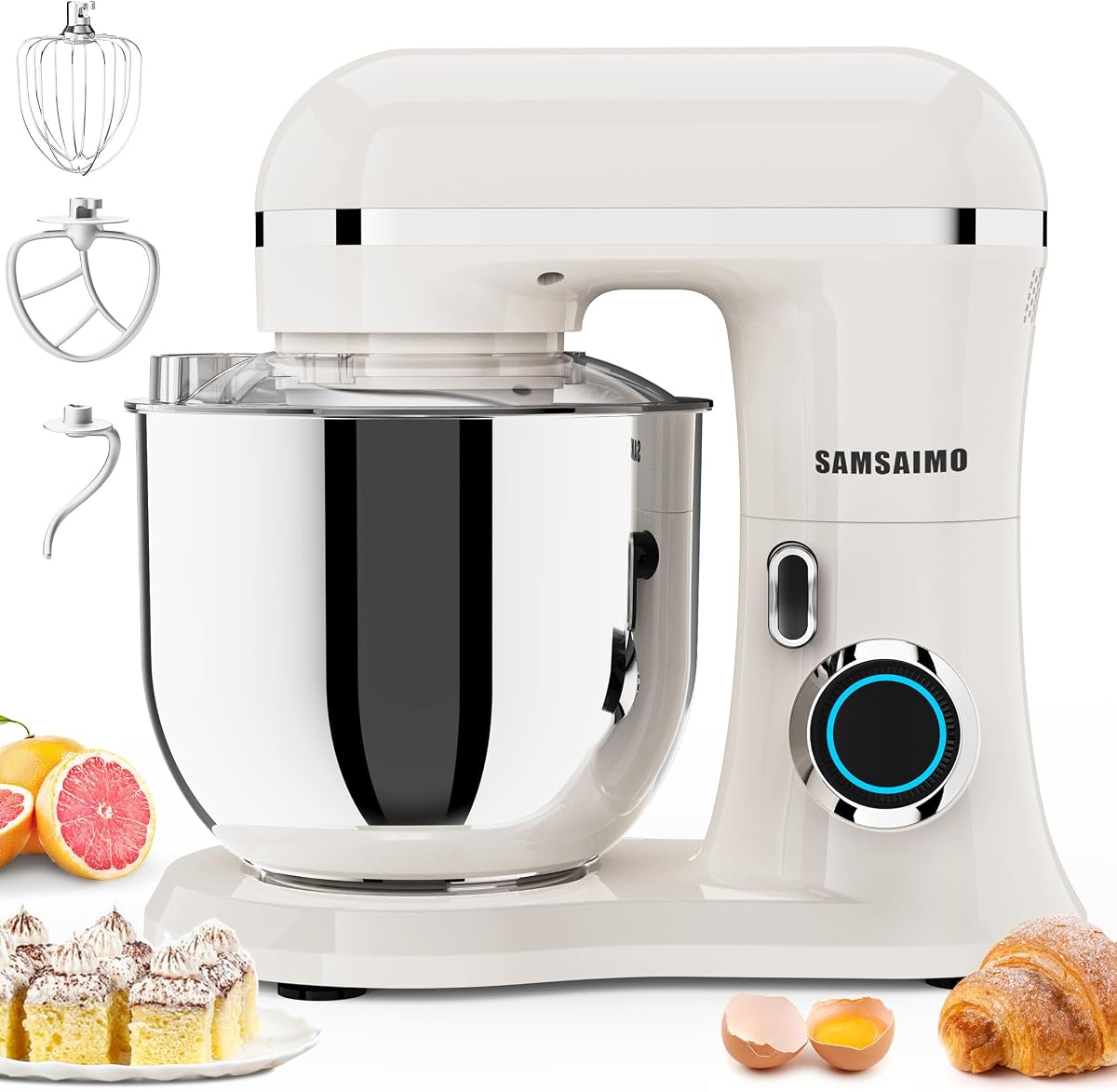 Batidora de pie, batidora eléctrica de cocina con cabezal inclinable de 6,5 cuartos de galón, 660 W, batidora de alimentos doméstica de 10 velocidades con tazón de acero inoxidable 304, batidora para pasteles de pan que incluye gancho para masa, batidor y batidor apto para lavavajillas
