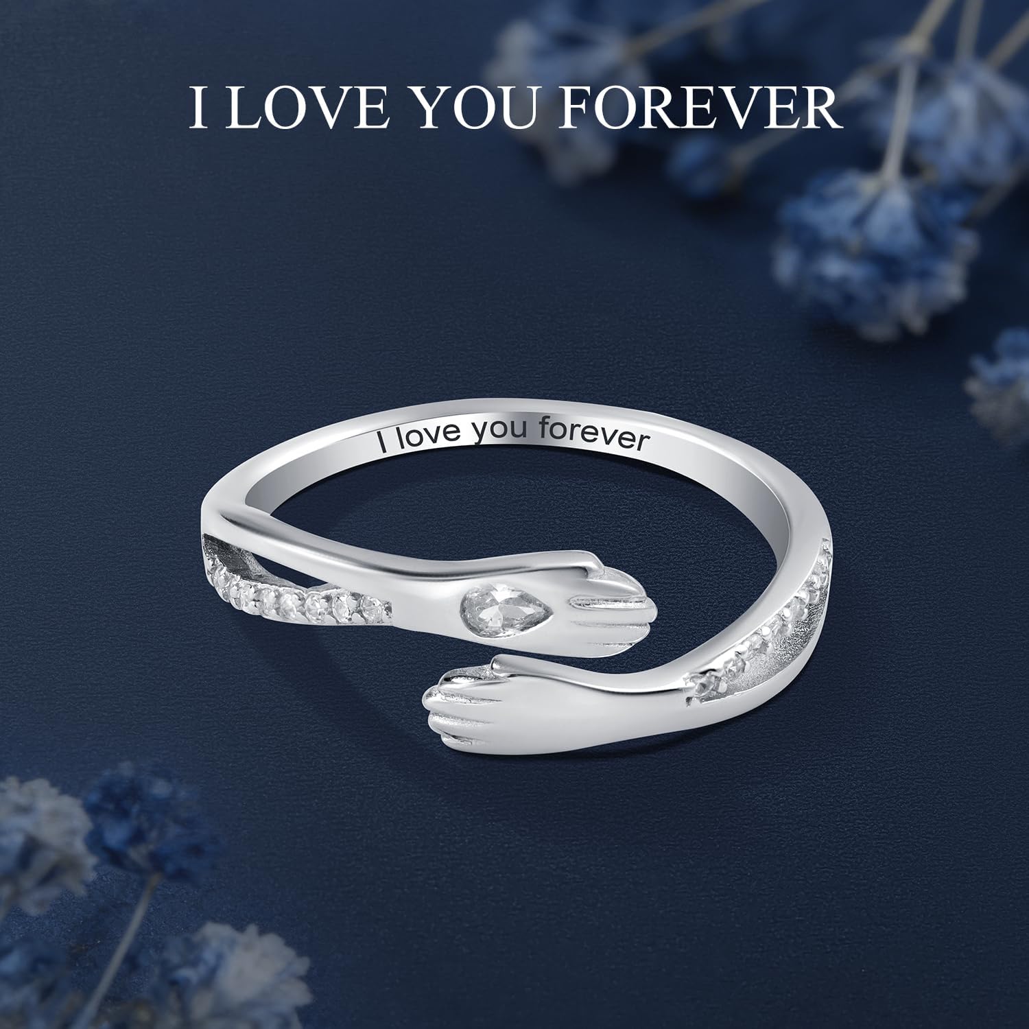 Hug Rings for Women Birthstone Hug Rings 925 Sterling Silver Adjustable Hand Ring Open Jewelry Daughter Gifts From Mom Mother Teens Mother's Day Amavive - Image 7