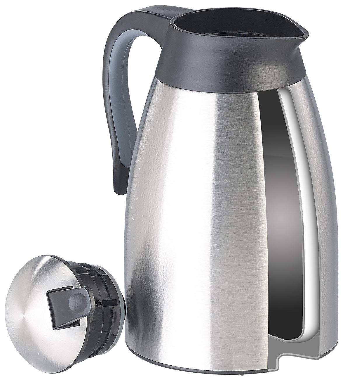 Rosenstein & Söhne Vakuum-Kaffeekanne: 2er-Set doppelwandige Edelstahl-Vakuum-Isolierkanne m. Ausgießtaste (Thermokanne, Isolierkanne Einhandautomatik)