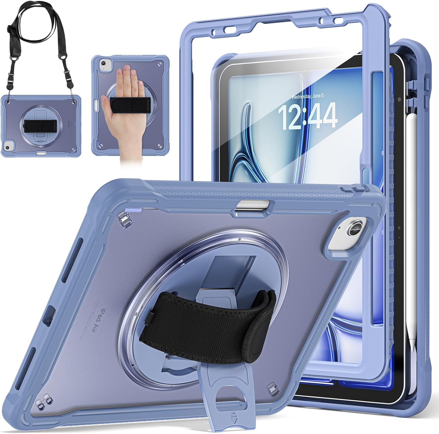 BRAECNstock Case for iPad Air 11-inch M4 2026/ M3 2025/ M2 2024 and Air 5th/4th Gen 10.9‘’ & Pro 11-inch 1st-4th 2018-2022 Kids Cover with Pencil Holder,Screen Protector,Handle Stand-Lavender Grey