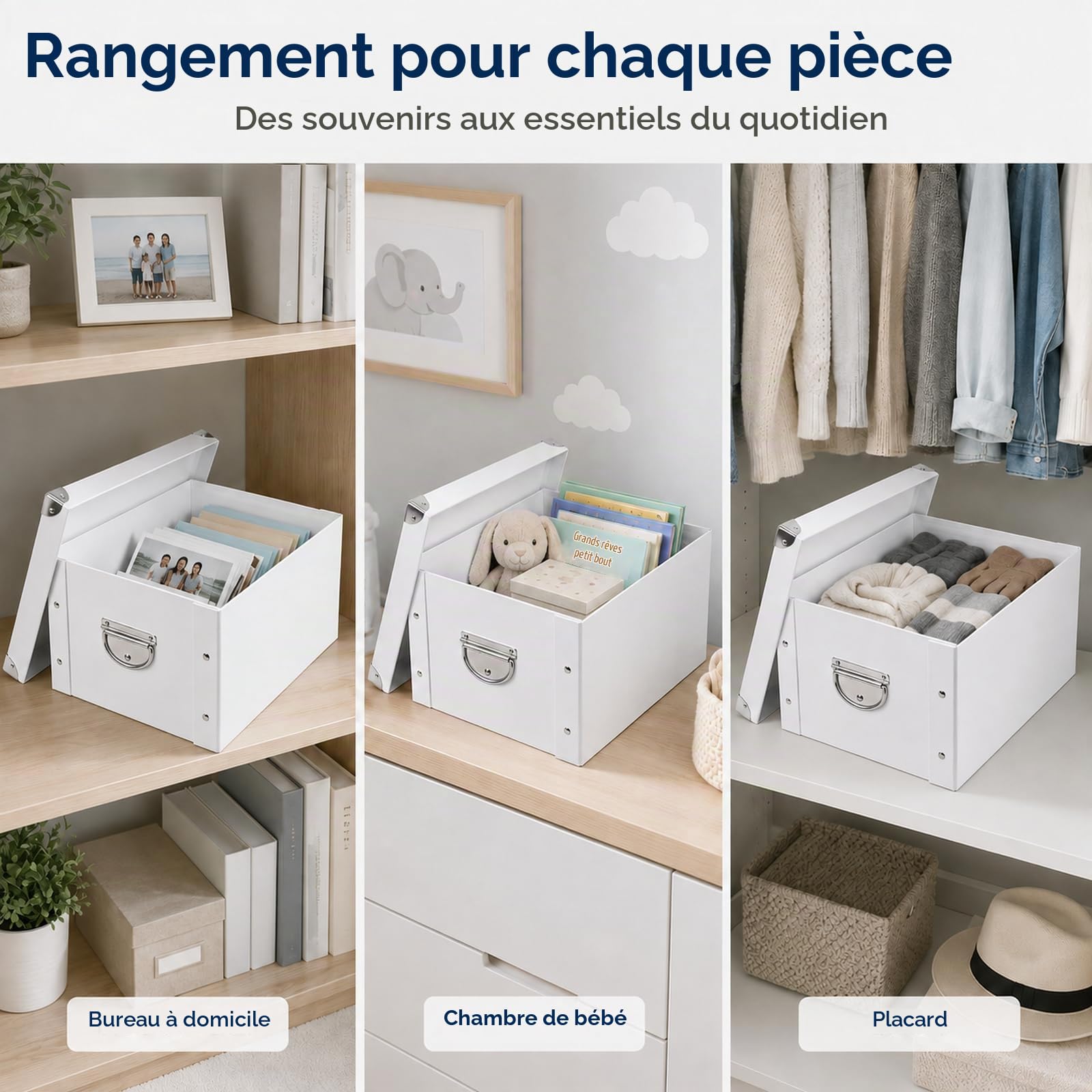 GUOZI Boîte de rangement pliable, boîte à souvenirs décorative avec couvercle et coins renforcés en métal, poubelle à dossiers en carton avec poignées, boîte cadeau pour souvenirs, jouets, photos,