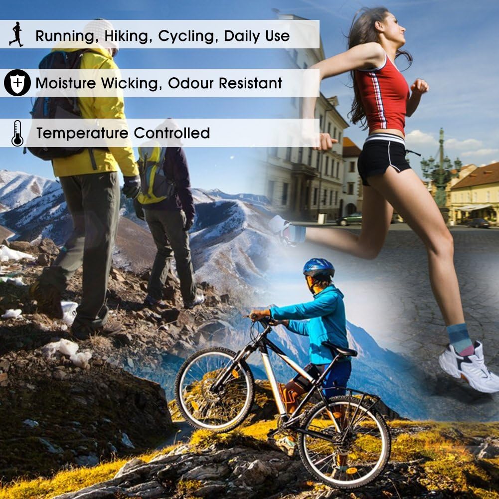 HUSO Mens Womens Quick Dry Striped Print Running Hiking Athletic Quarter Ankle Socks 3, 4, 6 Pairs