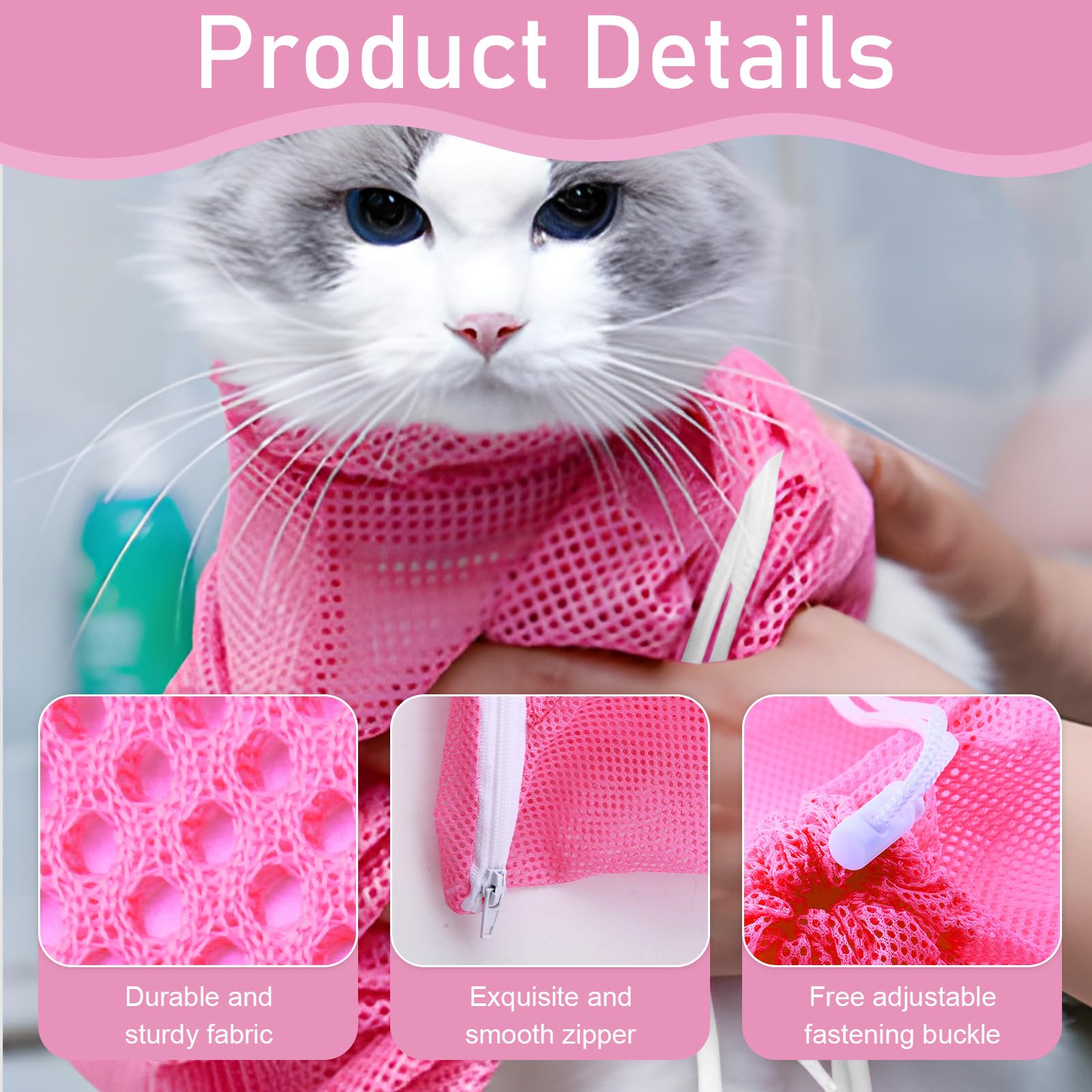 Cat Bath Bag Cat Bathing Bag and Pet Nail Scissors Kit, Anti Bite Anti Scratch Cat Grooming Mesh Bag - Image 3