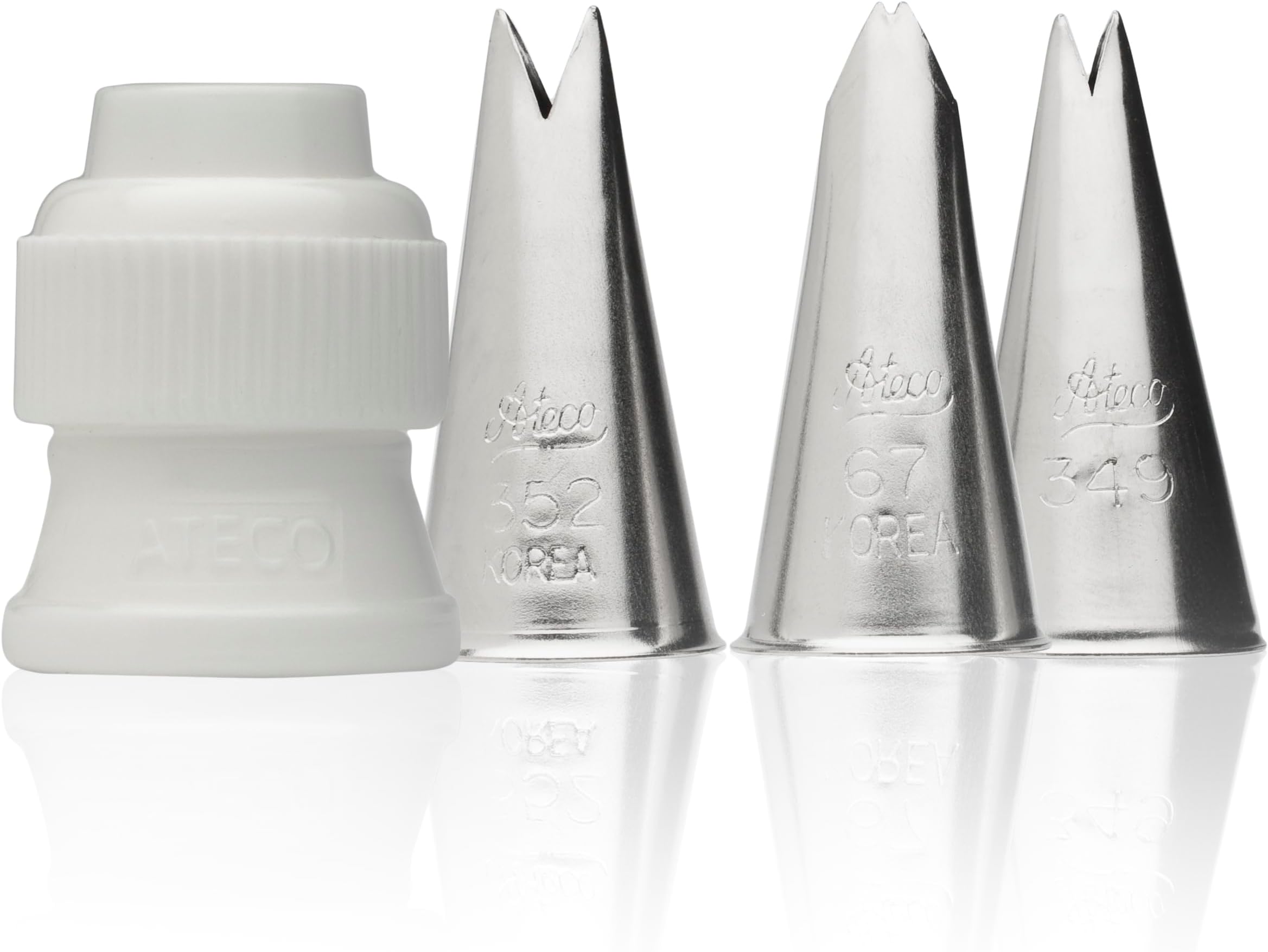 382-4 Piece Leaf Decorating Tube Set, Includes Stainless Steel Tips: 67, 349, 352 & One Standard Coupler