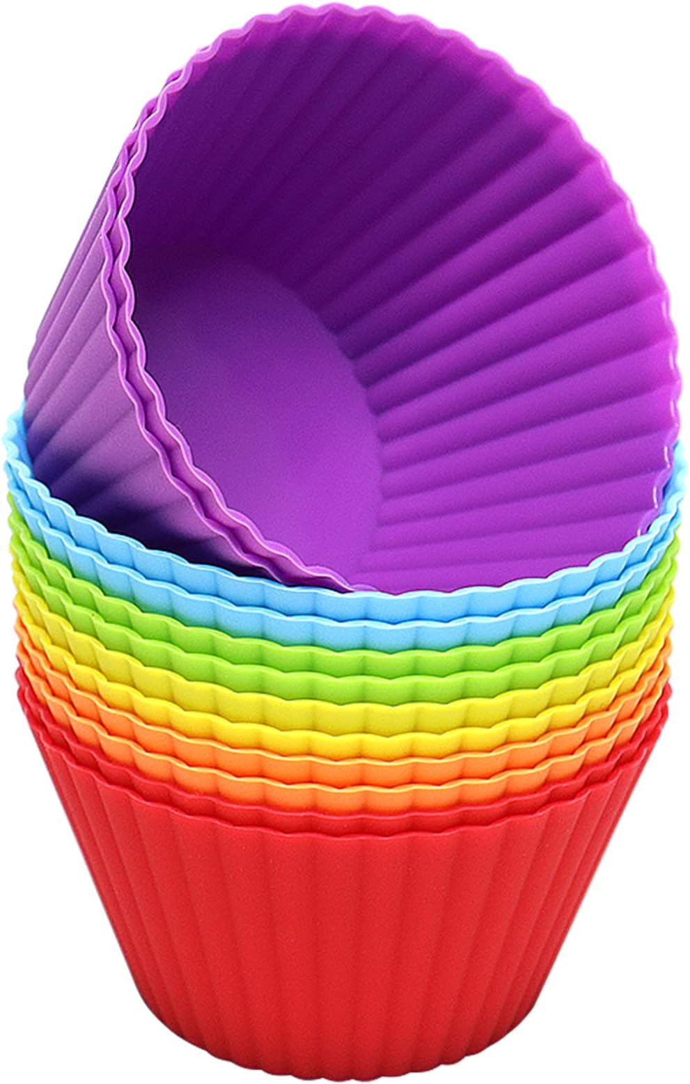 Extra Large Silicone Cupcake Muffin Cups 12 Pack, 3.54 Inch Muffin Liners, Reusable Jumbo Silicone Baking Cups Easy to Clean, Great for Cupcake, Mousse(Multicolor)