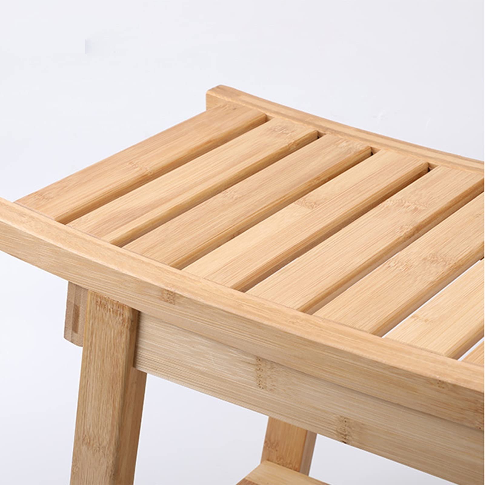 Banco de ducha de esquina de bambú, taburete de paso, taburete de baño con estante de toalla de almacenamiento, taburete de baño impermeable, asiento organizador de almacenamiento de baño de spa