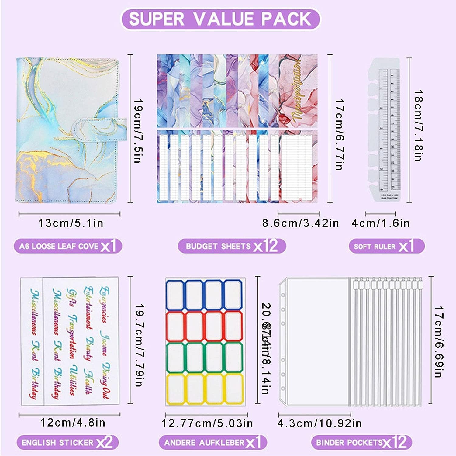 NOBONUジッパー封筒付き予算バインダー | 現金詰め封筒バインダー セット,A6 バインダー バジェット プランナー バインダー