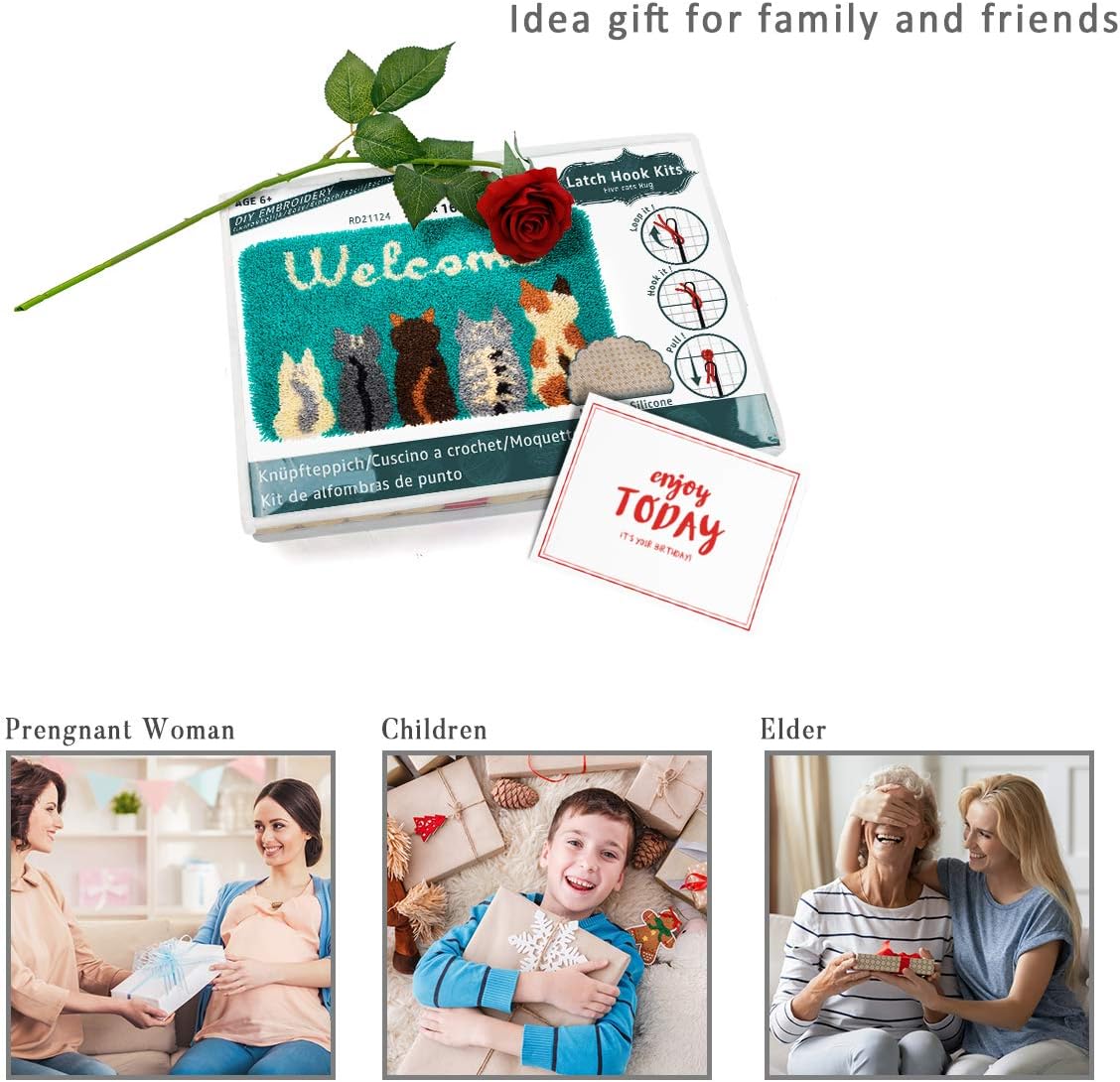 clubevy Tapestry Kits Latch Hook Rug Kits Carpet Embroidery Latch Hook Rug Needlework DIY Adult Craft Kit, Five Cats