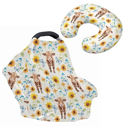 Miniatura 23 de Funda de almohada para asiento de automóvil, funda de almohada para lactancia, para bebés y niños, diseño de cactus de vaca de las tierras altas,