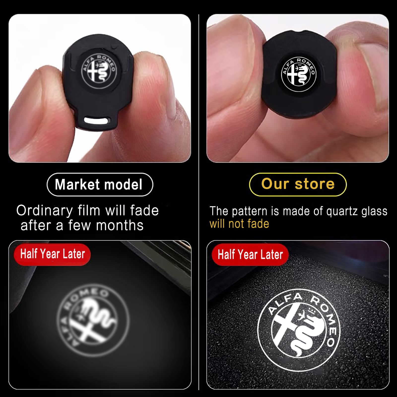 Never Fade for Alfa Romeo Door Light Logo, Projection Ghost Shadow Welcome Puddle Light Compatible with Stelvio Mito Giulietta Giulia Tonale 147 159 Accessories (Logo)