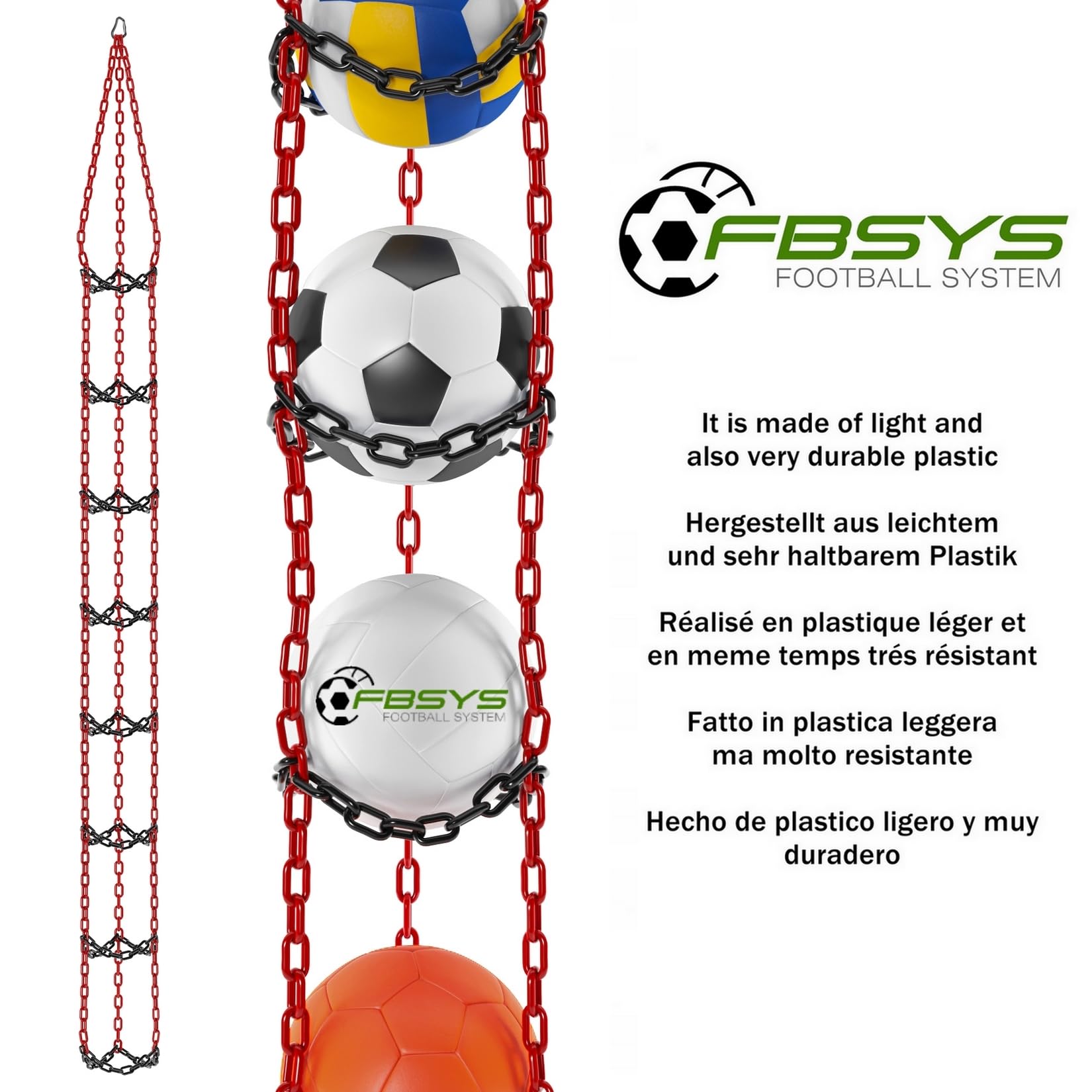 Ballhalter - 8 Bälle Aufhänger (Basketball, Fußball, Volleyball) - Organizer - Ballnetz - Rot-Schwarz