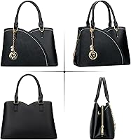 Vista 4 de KKXIU Monederos y bolsos de mano con triple compartimento para mujer, bolso de mano con asa superior 2-negro