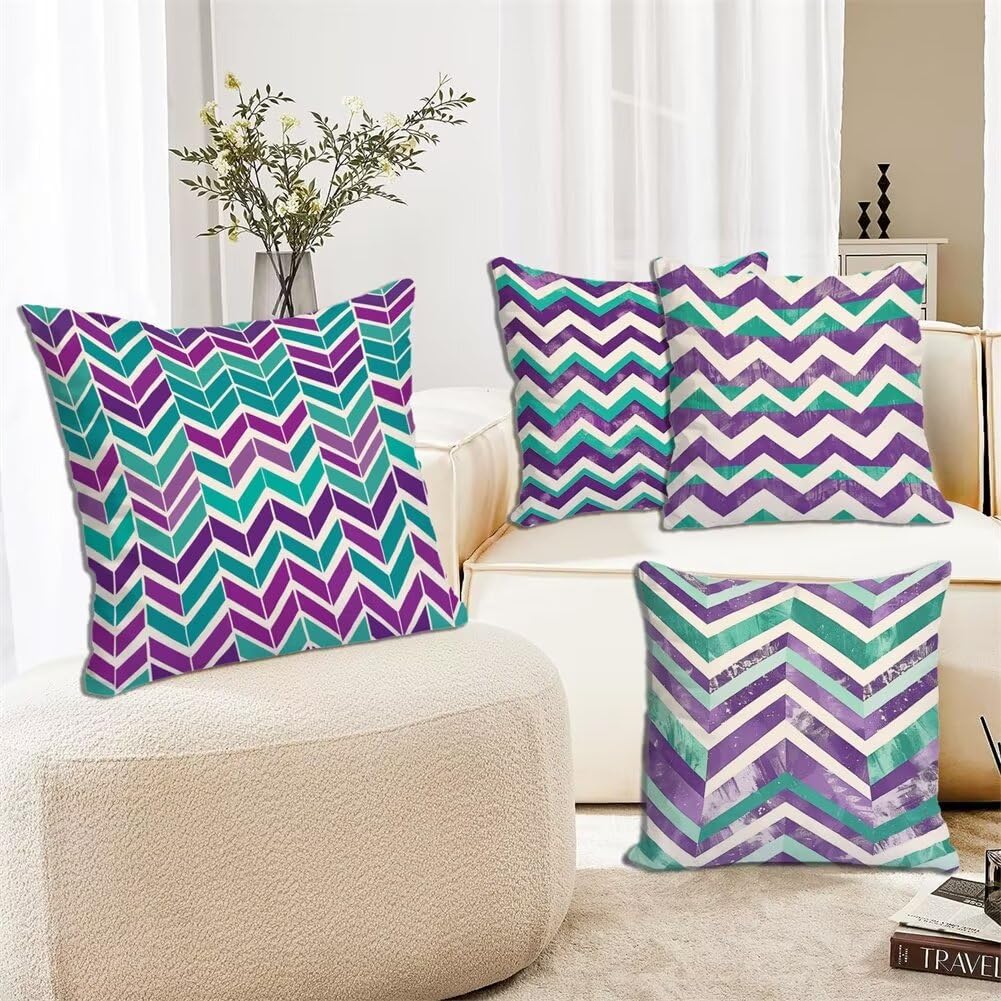 Kissenbezug 50 x 50 4er Set Kissenbezug Lila Dekokissen Modern Sofakissen Leinen Kopfkissenbezug Grün Kissenbezüge Kissenhüllen für Geschenke für Frauen Zierkissenbezug, Sofa Wohnzimmer Zierkissen G-4
