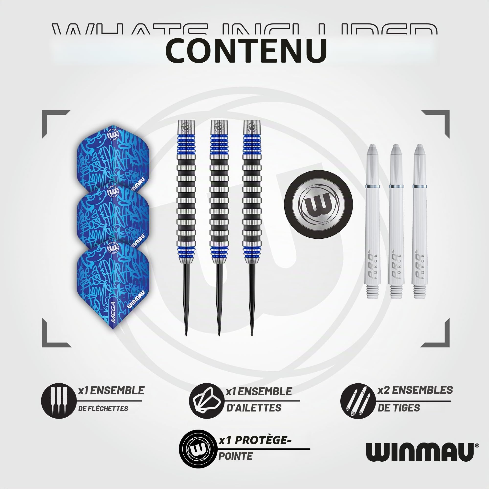WINMAU Advance 500 Series Professional Tungsten Steeltip Darts Set with Flights and Shafts (Stems)
