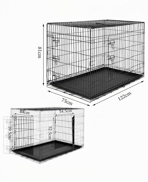 Foto 5 de 5 de lionto Jaula Transporte Plegable para Perros Caja de Transporte, (3XL) 122x75x81 cm Negro