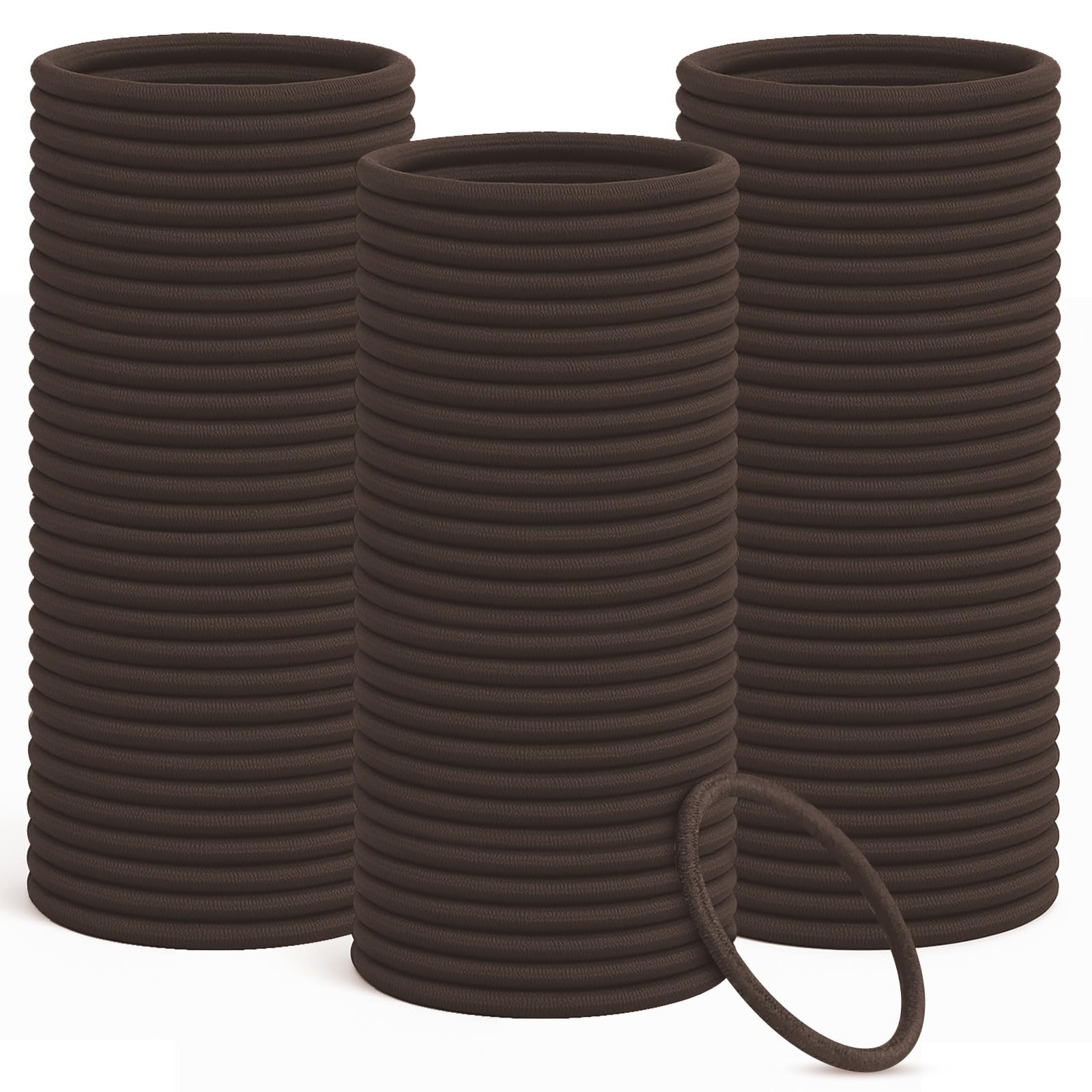 100PCS Brown Hair Bobbles Hair Ties, 4mm Thick Soft Elastic Hair Bands, Metal-Free Strong Hold Ponytail Holders, Unisex for Women Men Girls Kids, Thick Hair Friendly Hair Accessories (Brown)