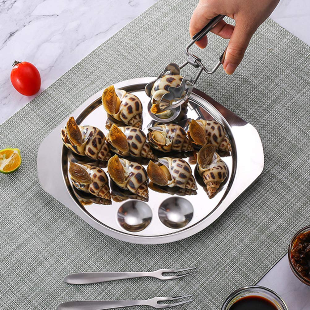Cabilock 1 Satz Schneckenteller mit Edelstahl Clip Schneckenschale Metall 12 Löcher Schneckenplatte Schneckenpfanne Serviergeschirr für Zuhause Restaurant Hotel Küche BBQ Silber