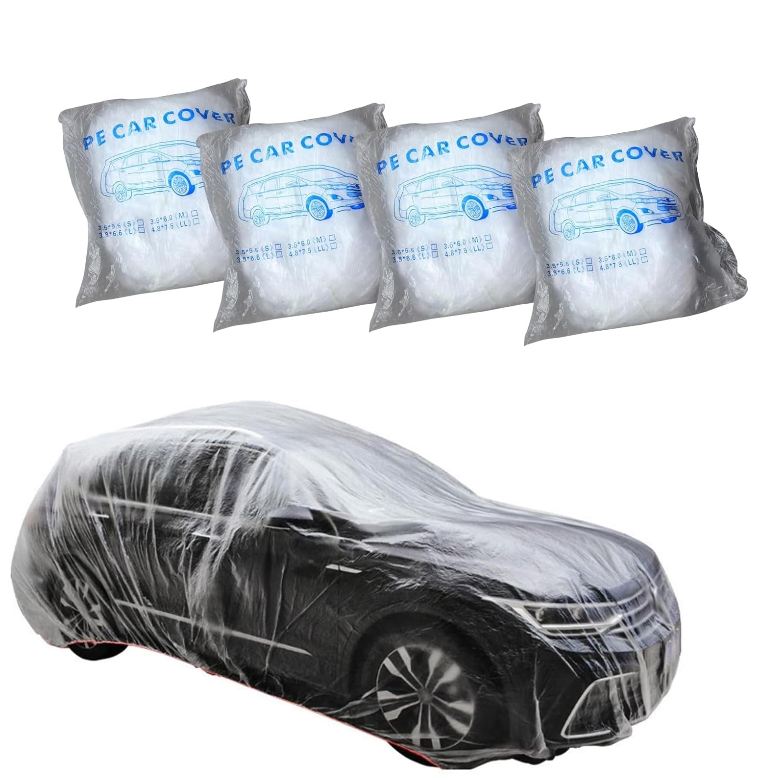 Ypoyney 4 PCS Disposable Car Cover 12 4FT x 21 6FT Clear Rain Dust Garage Cover Clear Plastic