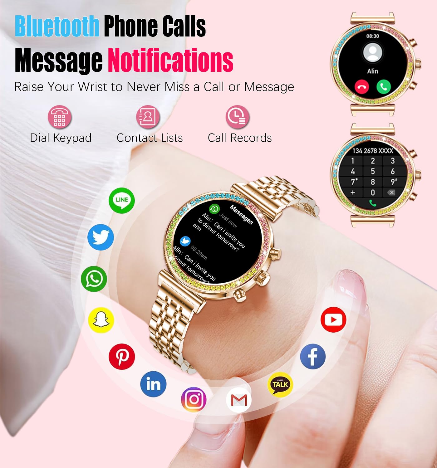 Reloj inteligente de fitness para mujer, pantalla HD de 1.25 pulgadas, llamadas Bluetooth, reloj inteligente deportivo impermeable para mujer, monitor de frecuencia cardíaca, podómetro,