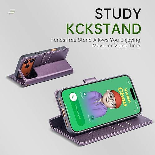 Miniatura 4 de Funda tipo cartera para iPhone 17 Pro Max con tarjetero de crédito, de piel sintética, con función atril, funda protectora a prueba de golpes para