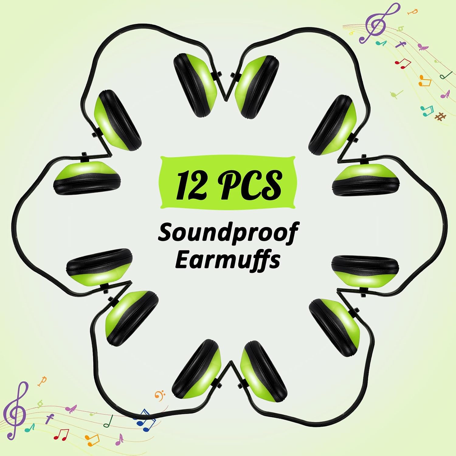 Baderke 12 Pcs Soundproof Earmuffs Hearing Protection Headphone Adjustable Padded Defender Noise Reduction Cancelling Earplug