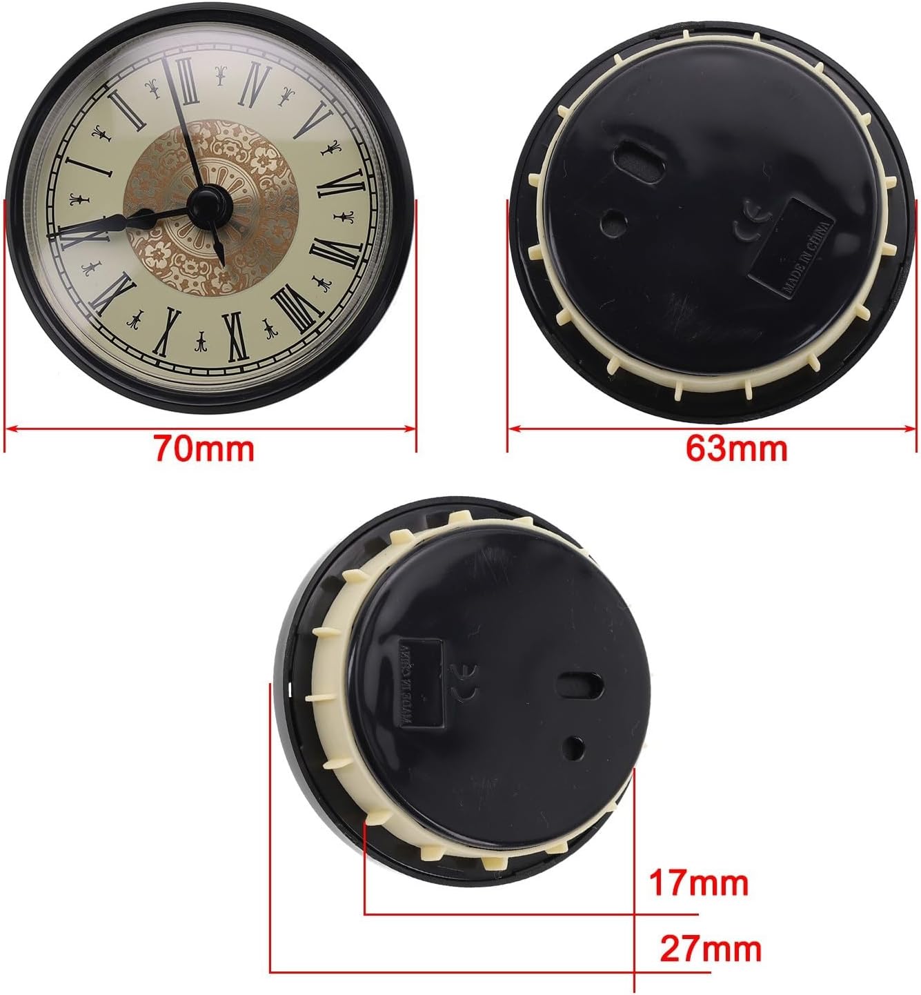 70mm Quartz Clock Insert Movement DIY Clock Projects – Replacement with Arabic or Roman Numeral, + Construction, Requires 1x AAA Battery(A)