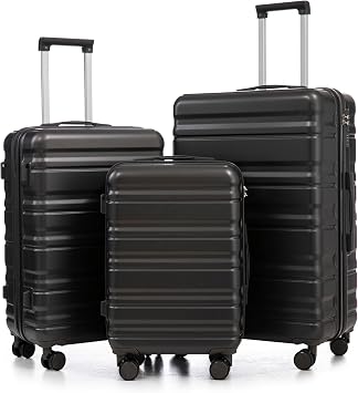 3 Luggage Sets, Expandable Hard Case Luggage with TSA Lock and Spinner Wheels, Lightweight Travel Set Durable ABS Shell, Elegant Dark Gray, 20/24/28 inch