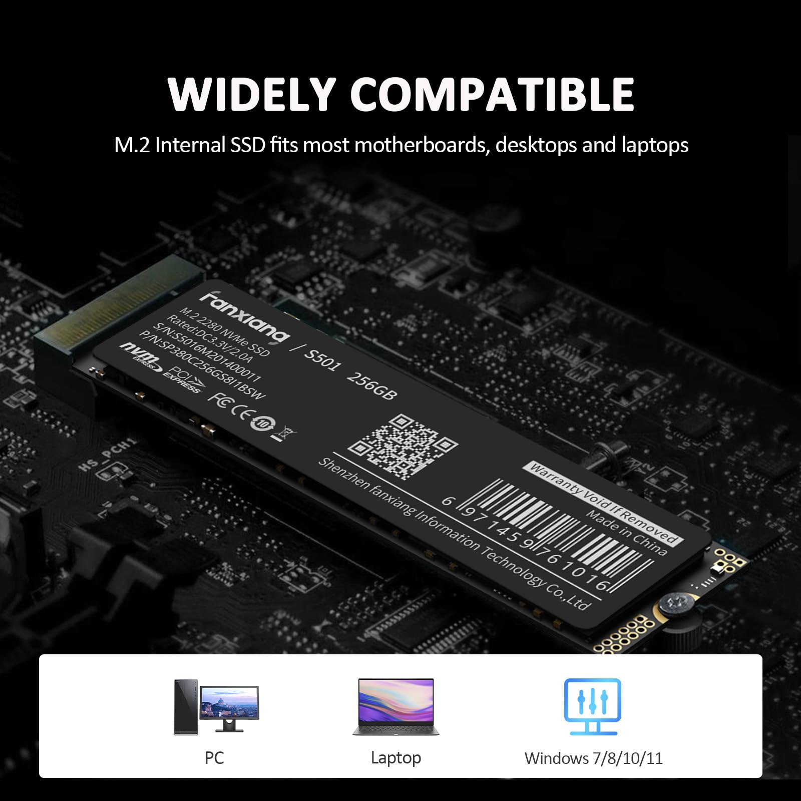 fanxiang Wewnętrzny dysk półprzewodnikowy S501 256 GB NVMe SSD 3D NAND1.3 PCIe Gen3x4 M.2 2280 (prędkość odczytu/zapisu do 2150/1300 MB/s) kompatybilny z laptopami i komputerami stacjonarnymi