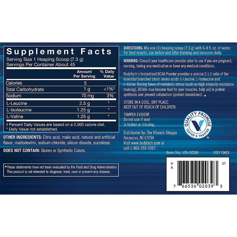 BodyTech BCAA Powder - Optimal 2:1:1 Ratio - Supports Muscle Recovery, Strength & Endurance - Fruit Punch (11.5 oz) — Amazon image 2