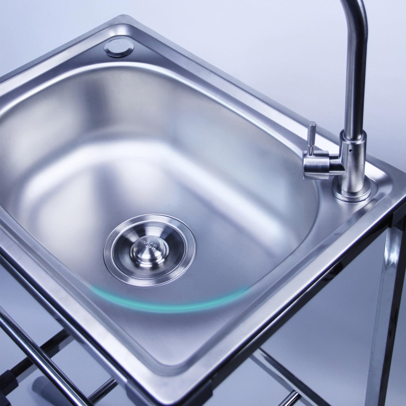 Évier sur pied en acier inoxydable - 1 bac avec robinet et accessoires de drainage - Évier commercial pour buanderie, ferme, évier intérieur et extérieur, facile à nettoyer