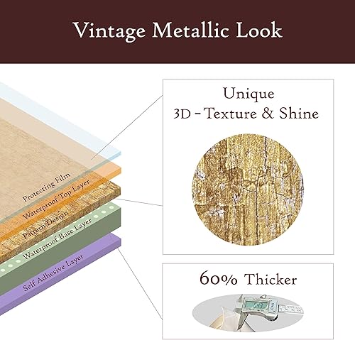 Miniatura 5 de Very Berry Sticker Papel tapiz dorado metálico (39 x 118 pulgadas, textura rugosa, dorado), vinilo texturizado extraíble para despegar y pegar, para