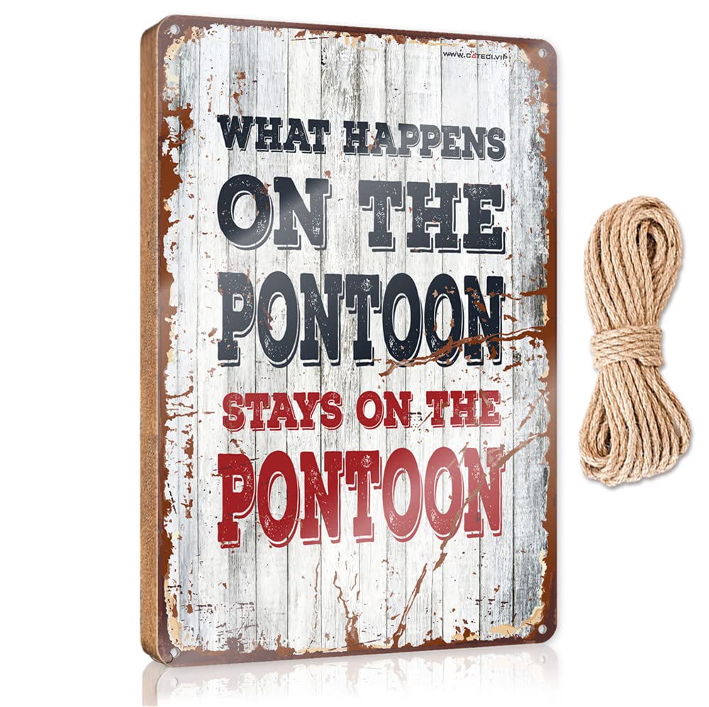 FRINTOXA Toilet Rules Sign For Bathroom What Happens On The Pontoon Stays On The Wooden Sign(20X30CM)