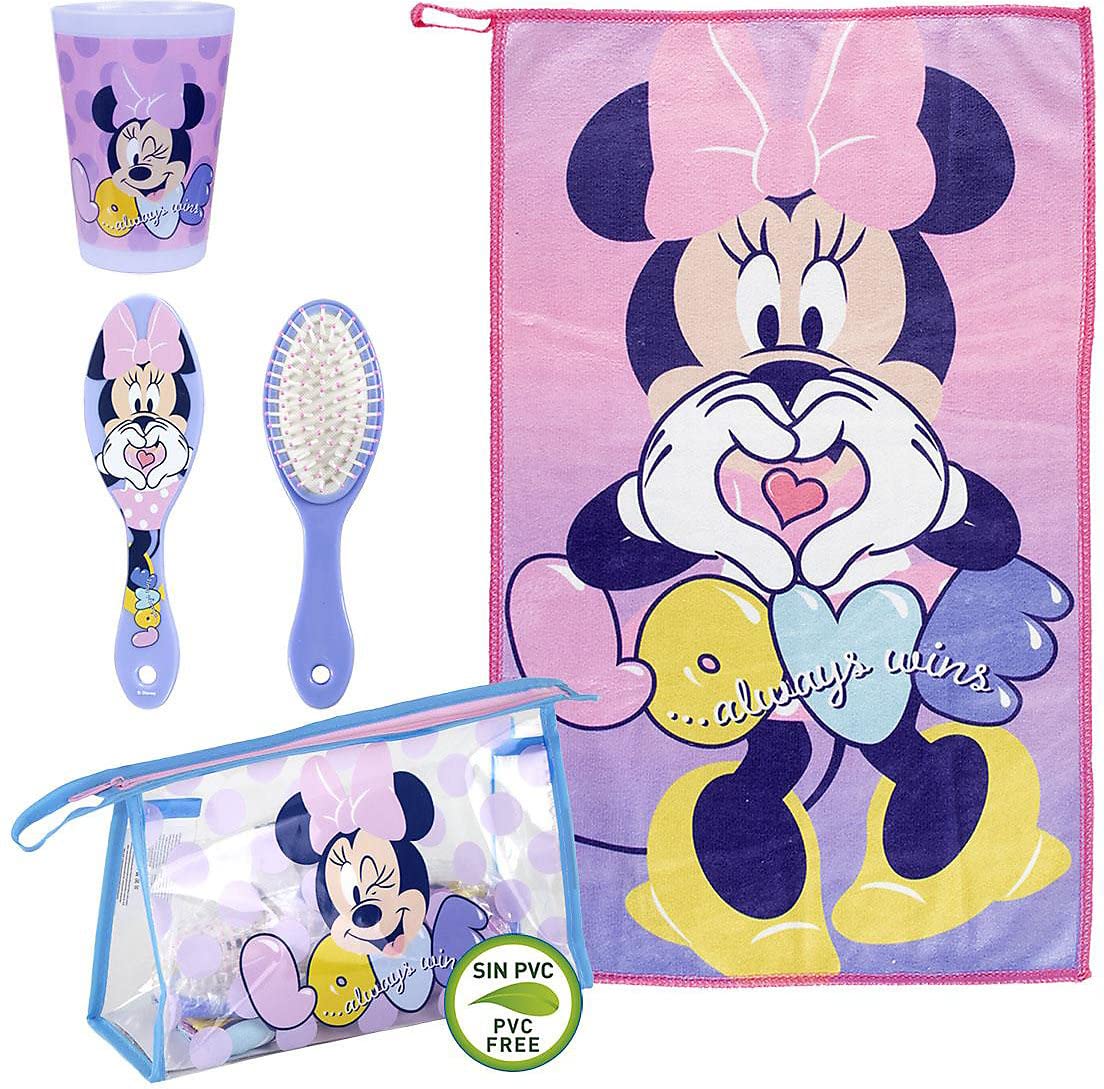 CERDÁ LIFE'S LITTLE MOMENTS CERDÁ LIFE'S LITTLE MOMENTS - Neceser Infantil Transparente de Minnie Mouse compuesto de [ Vaso de Plástico + Cepillo de Pelo + Toalla Microfibra] | Licencia Oficial Disney