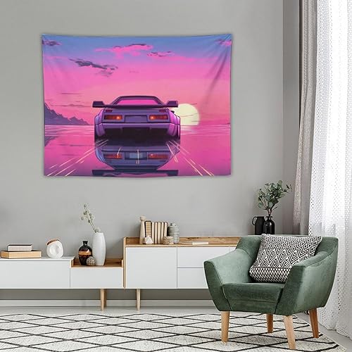 Miniatura 4 de PailailaiNest Tapiz de arte de pared Retrowave Vaporwave Synthwave rosa atardecer Jdm para decoración de pared para dormitorio, hogar, decoración de