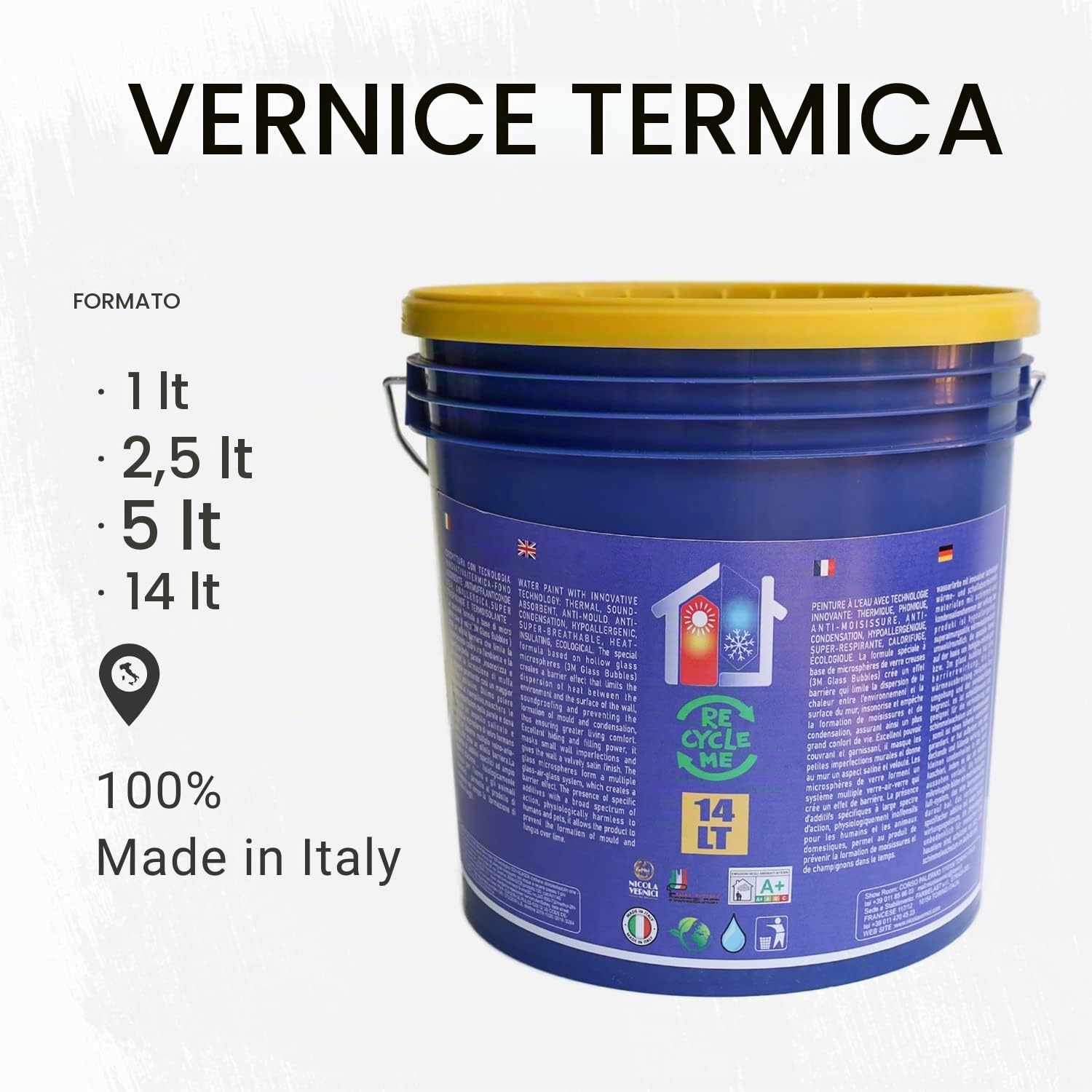 NICOLA VERNICI Thermal Paint Pittura Termica ad Acqua 14lt - Termoisolante, Fonoassorbente, Anticondensa, Antiallergica e Antimuffa, Made in Italy - Bianco