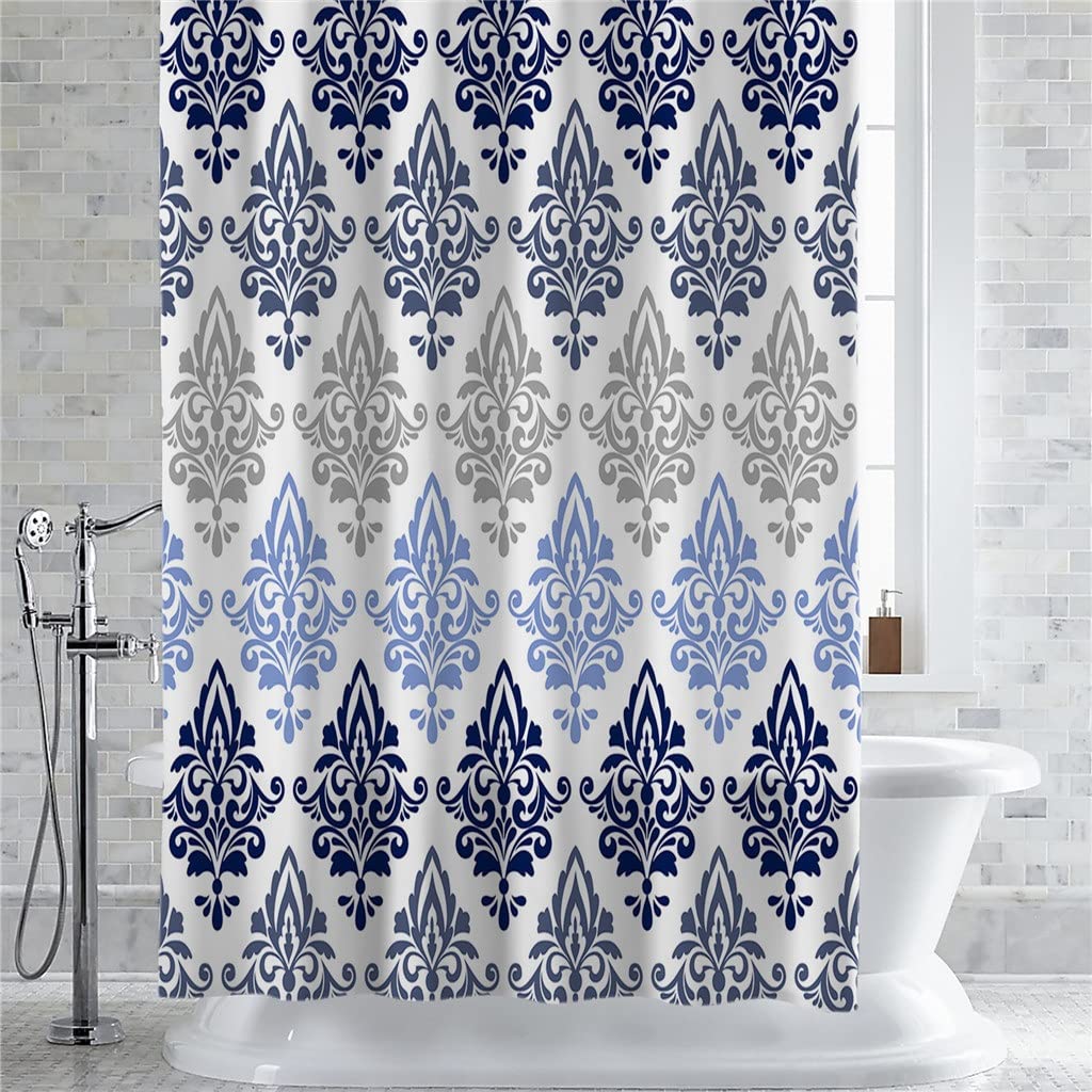 Lässiger Duschvorhang Marineblau Gestreift – Wasserdichtes Polyester, 183 X 183 Cm, Inkl. Haken